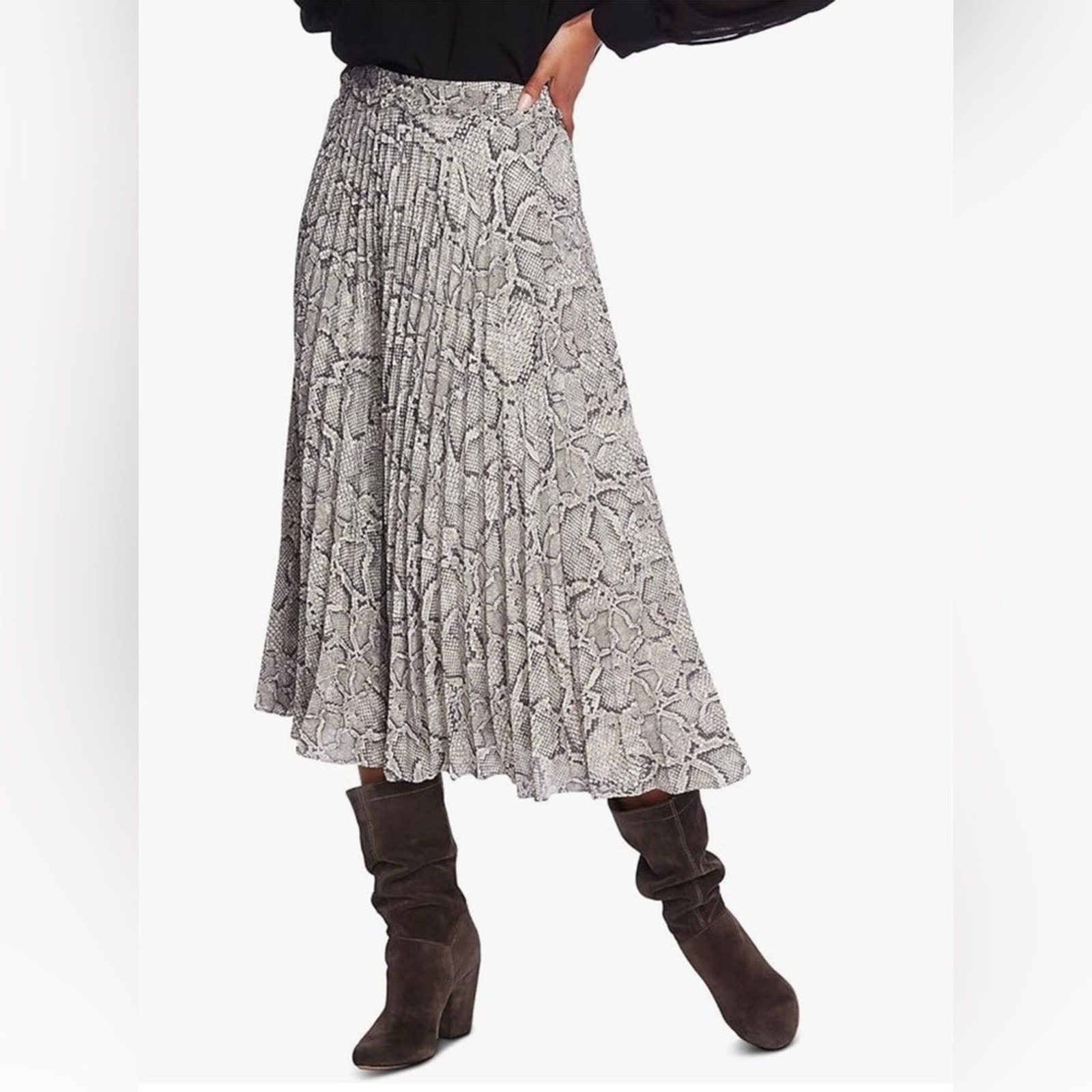 1.State Snake Print Pleated Midi Skirt