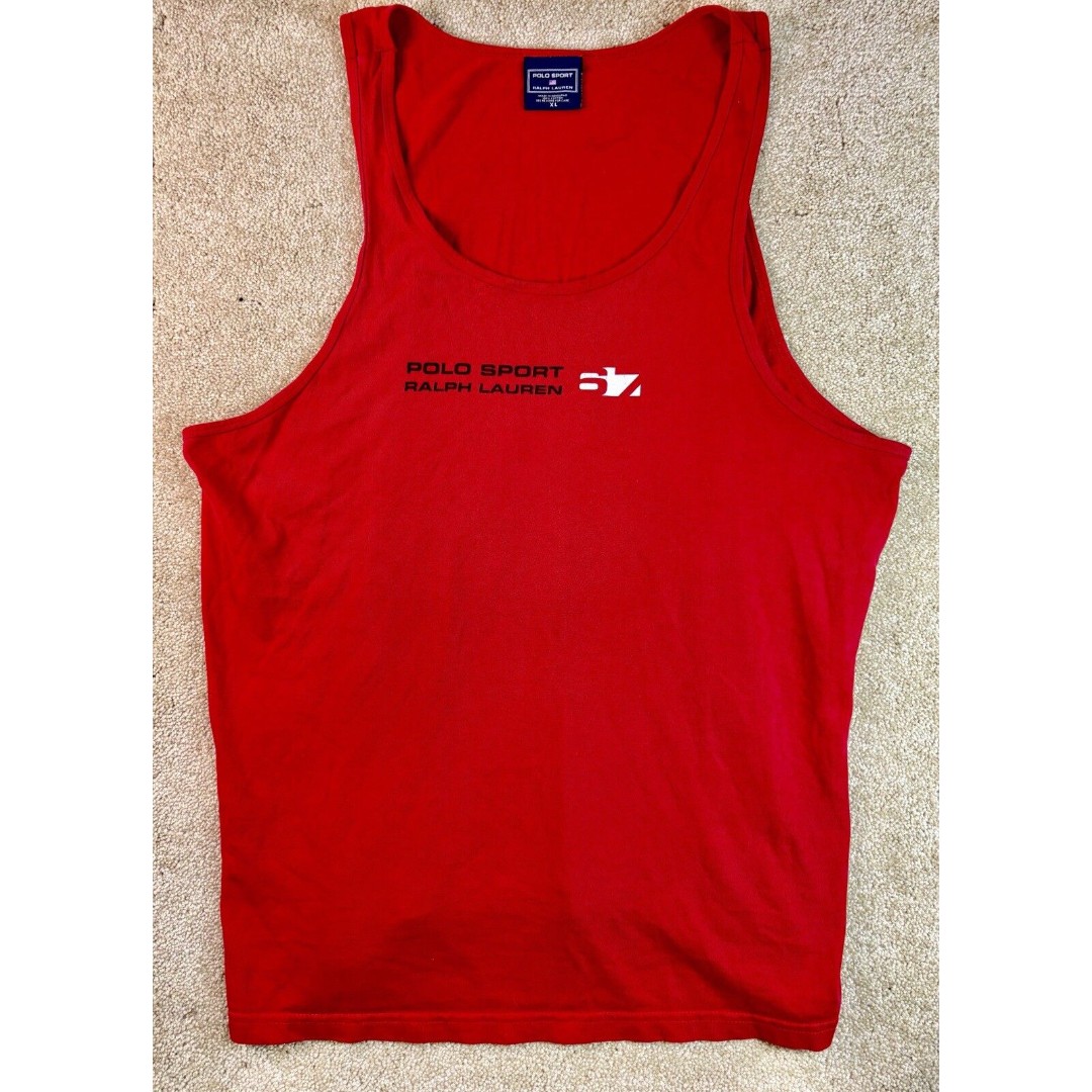 VINTAGE 1990's Ralph Lauren Polo Sport 67 Red Tank Top Size XL Y2K Spell Out