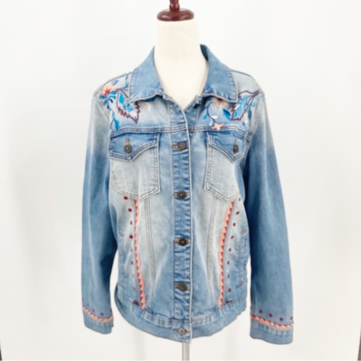 Driftwood Anthropologie Geena Embroidered Jean Jacket Medium
