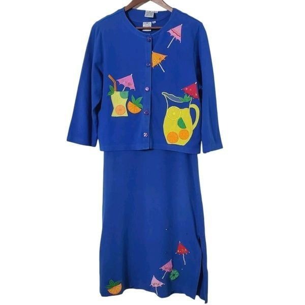 Parsley & Sage Lemonade Sundress Size M Shift Dress Cardigan Set Art-to-Wear