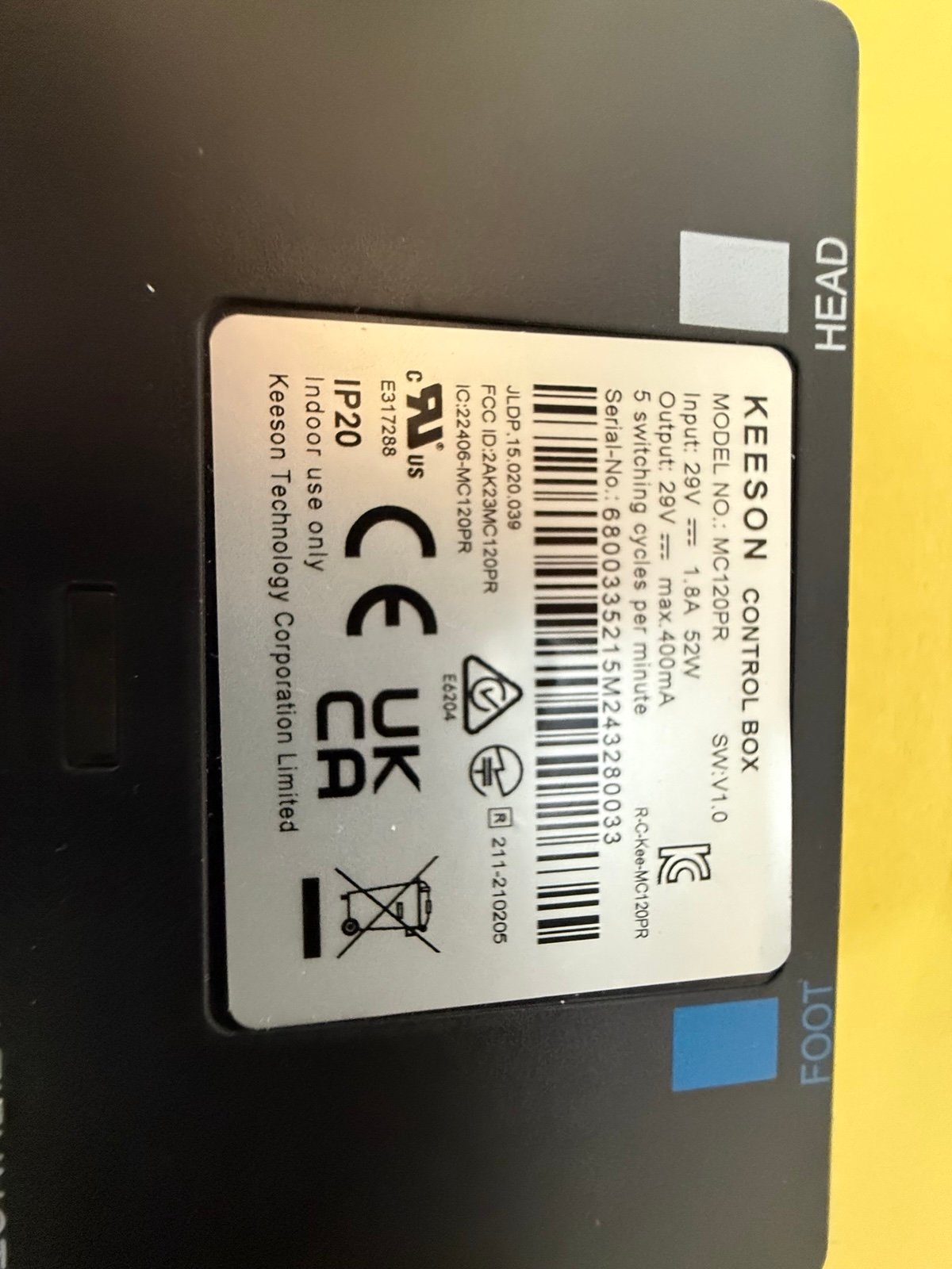 KEESON Control Box Unit MC120PR SERTA, SEALY, TEMPURPEDIC # 10