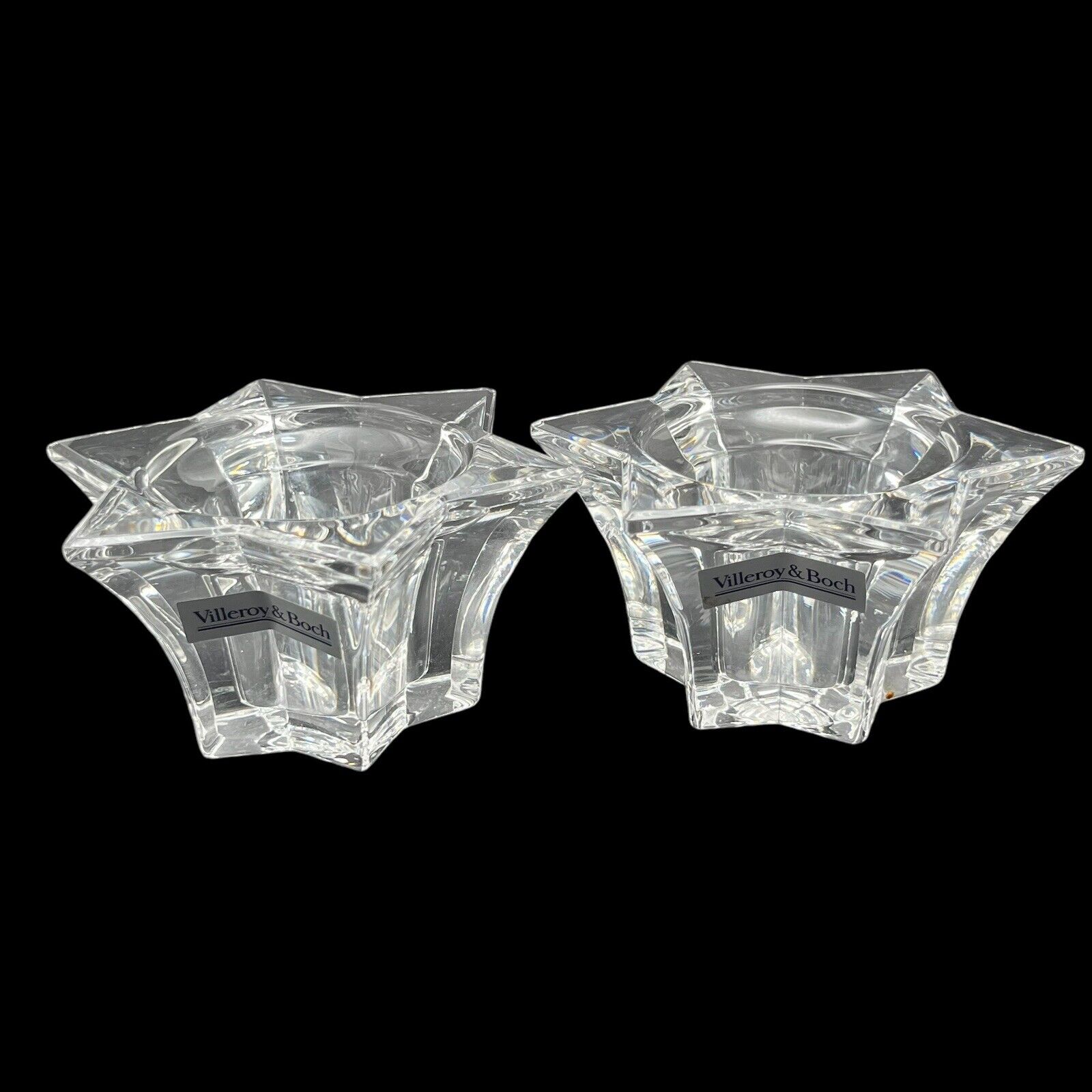 2 Vtg Villeroy & Boch Germany Lg Glass Star Votive Candle Holders Lucca 4.75
