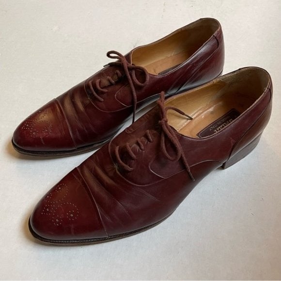 Bally Oxfords Mens 10 M Luxury Brown Leather Dress Shoes Almond Toe Laces Office