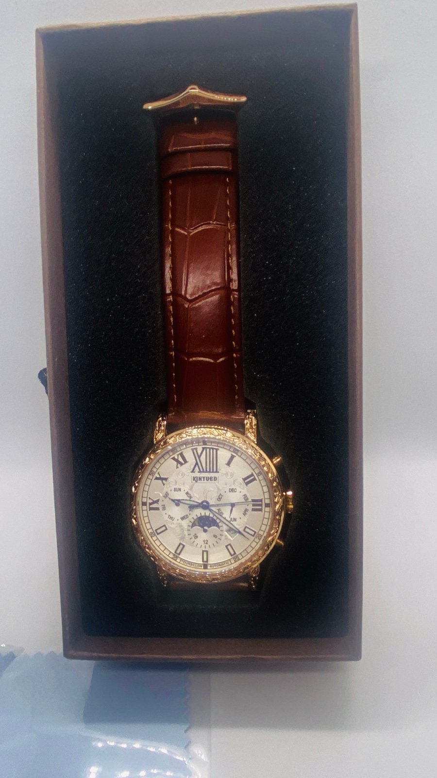 New in box Men’s rose gold Luxury Automatic Watch leather band