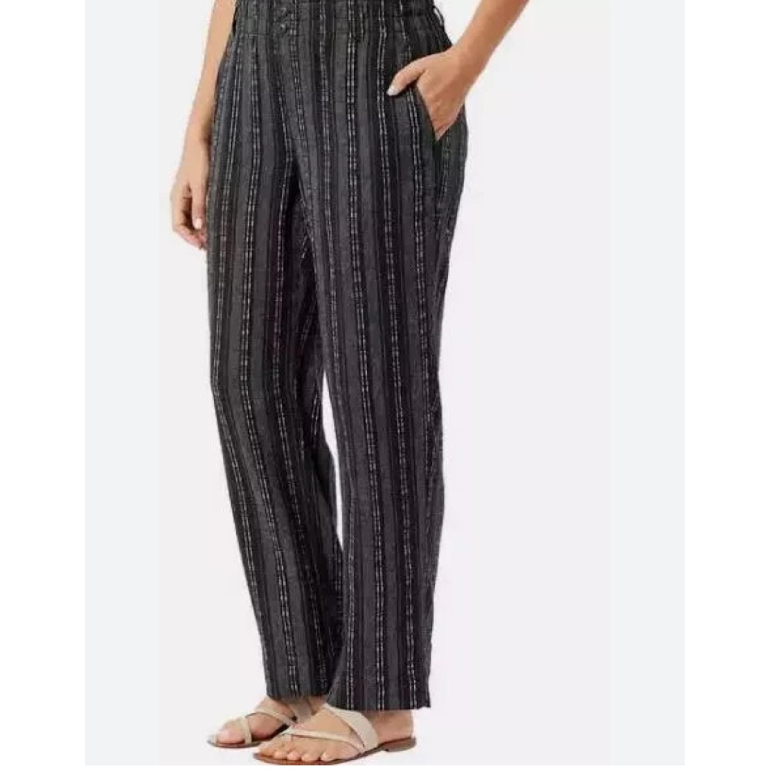 Briggs Linen Striped Casual Pants Elastic Waist Lightweight Comfy Size XL
