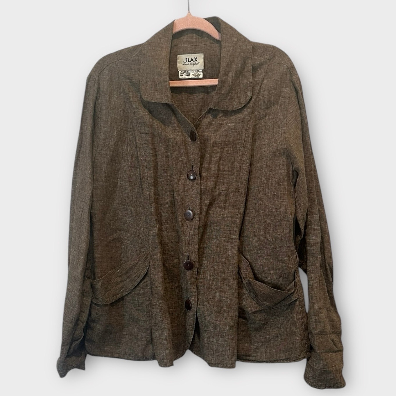 Flax Oversized Minimalist Lagenlook Coastal Grandma 100% Linen Jacket In Brown M