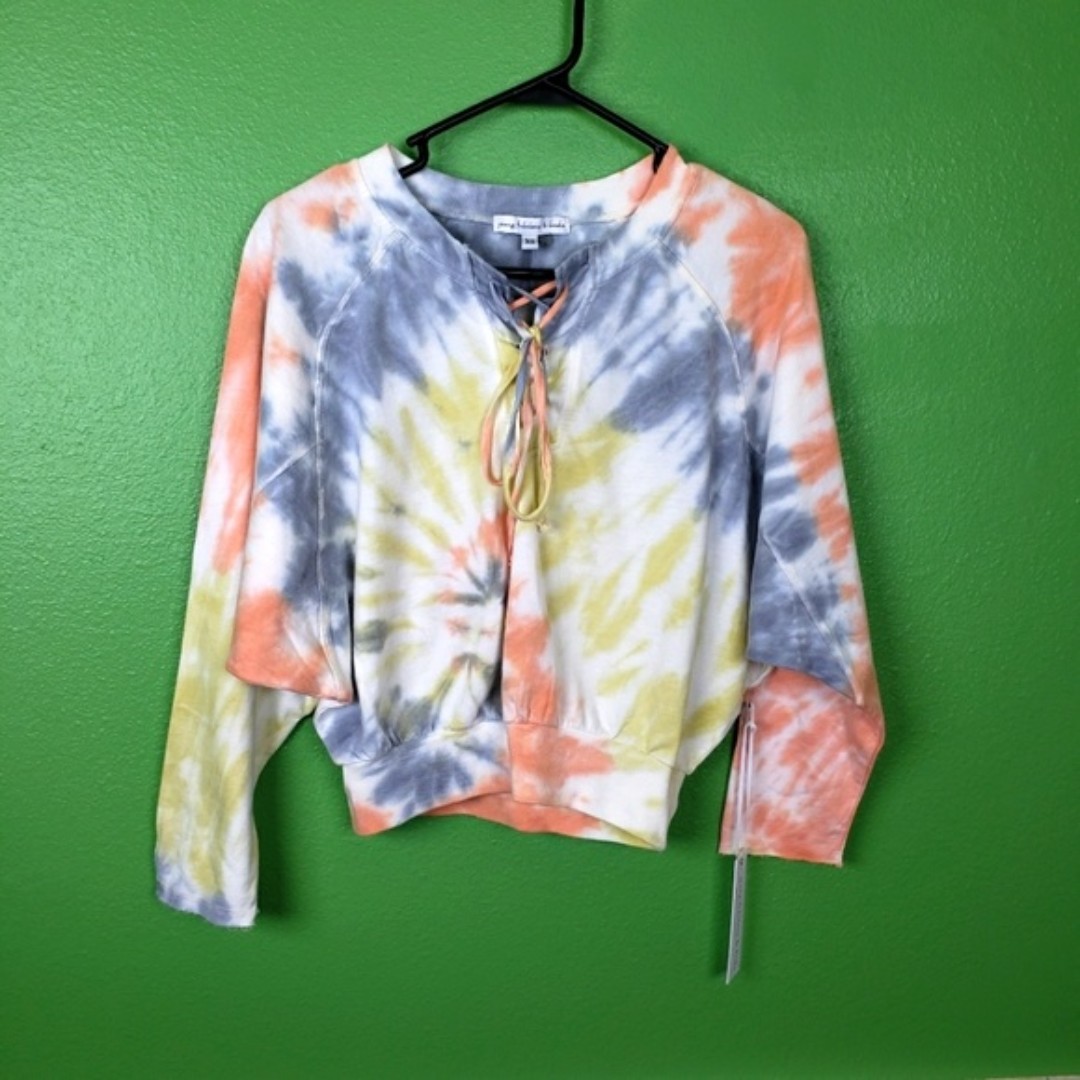 Young Fabulous & Broke Tie Dye Sherbet Boho Drawstring Colorful Sweater Size XS