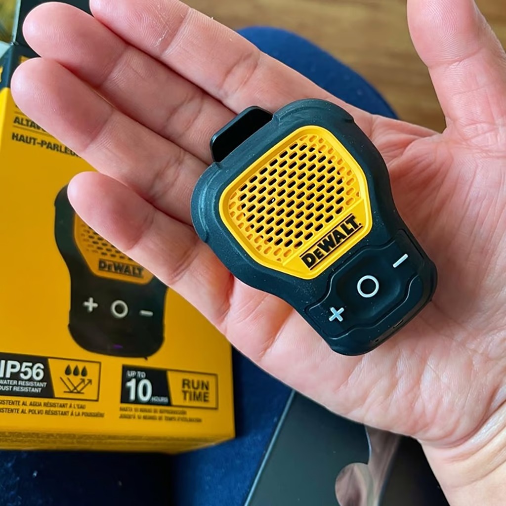 DEWALT Wearable Bluetooth Speaker (Updated Version), Clip-On Wireless Jobsite