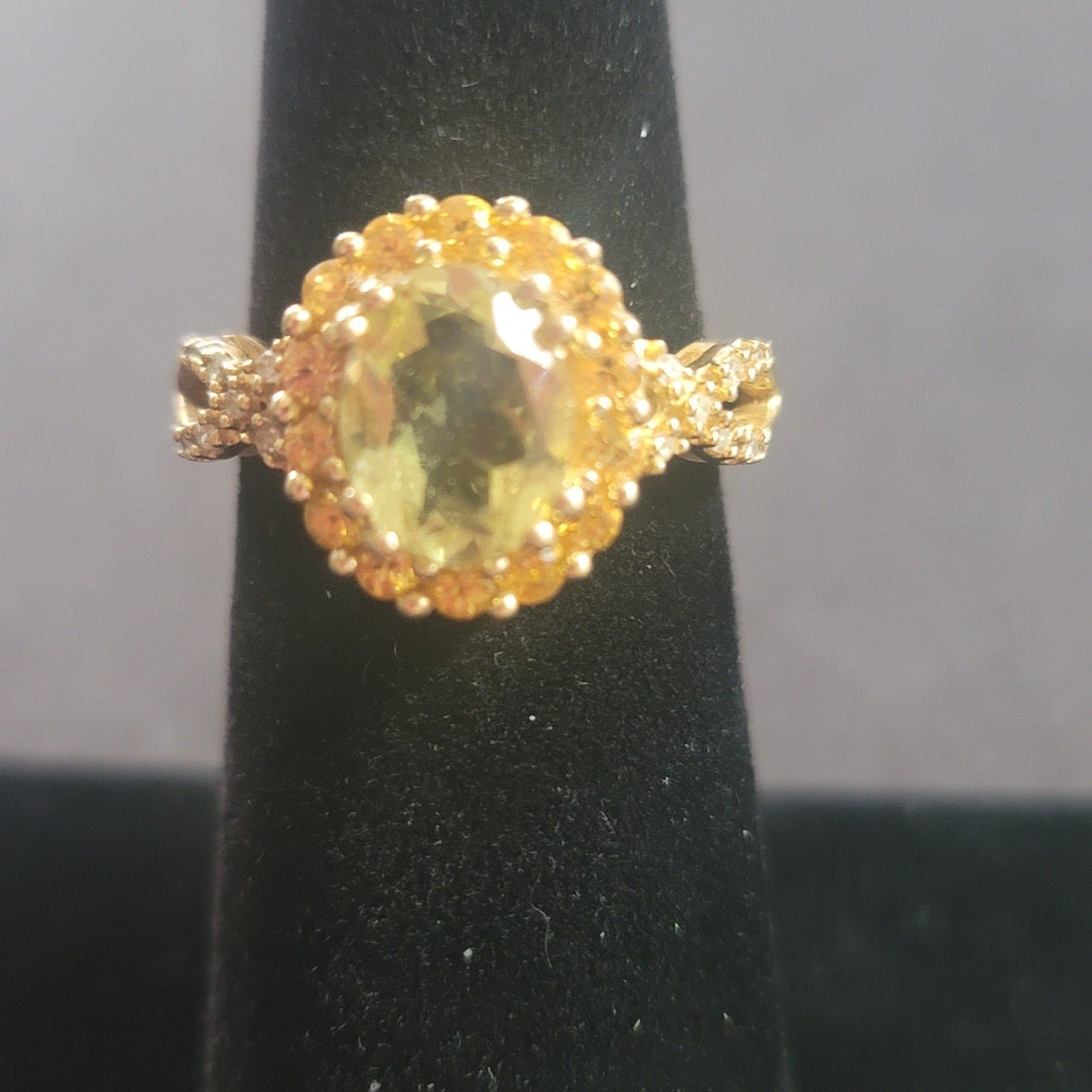 R332 14k Yellow Sapphire and Diamond Ring Size 6