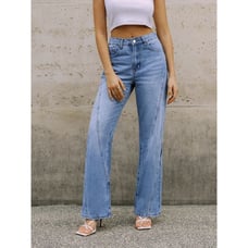Commense Trendy High-Waisted Wide Leg Jeans Light Blue Denim Y2K Retro Style XS