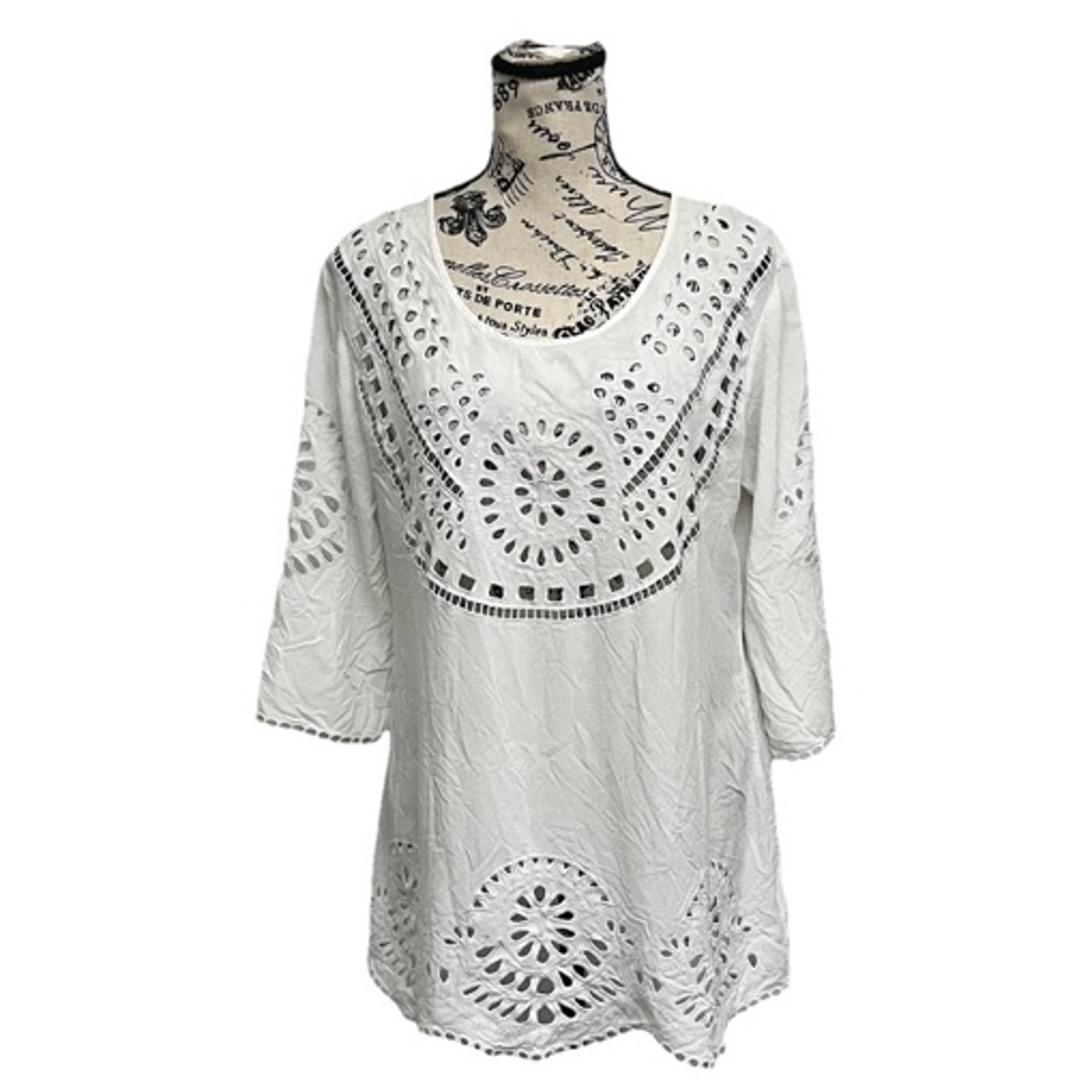 SOLITAIRE SWIM Ivory Sheer Eyelet Crochet Boho Peasent Beach Coastal Cowgirl  M