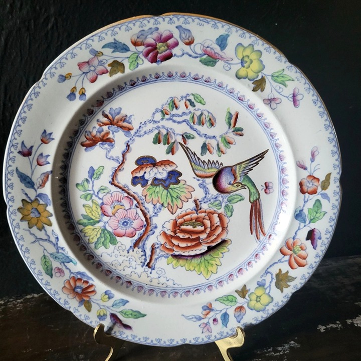 Antique Mason's Ironstone China Plate Flying Bird 9.375 c1830 Blue Stamp