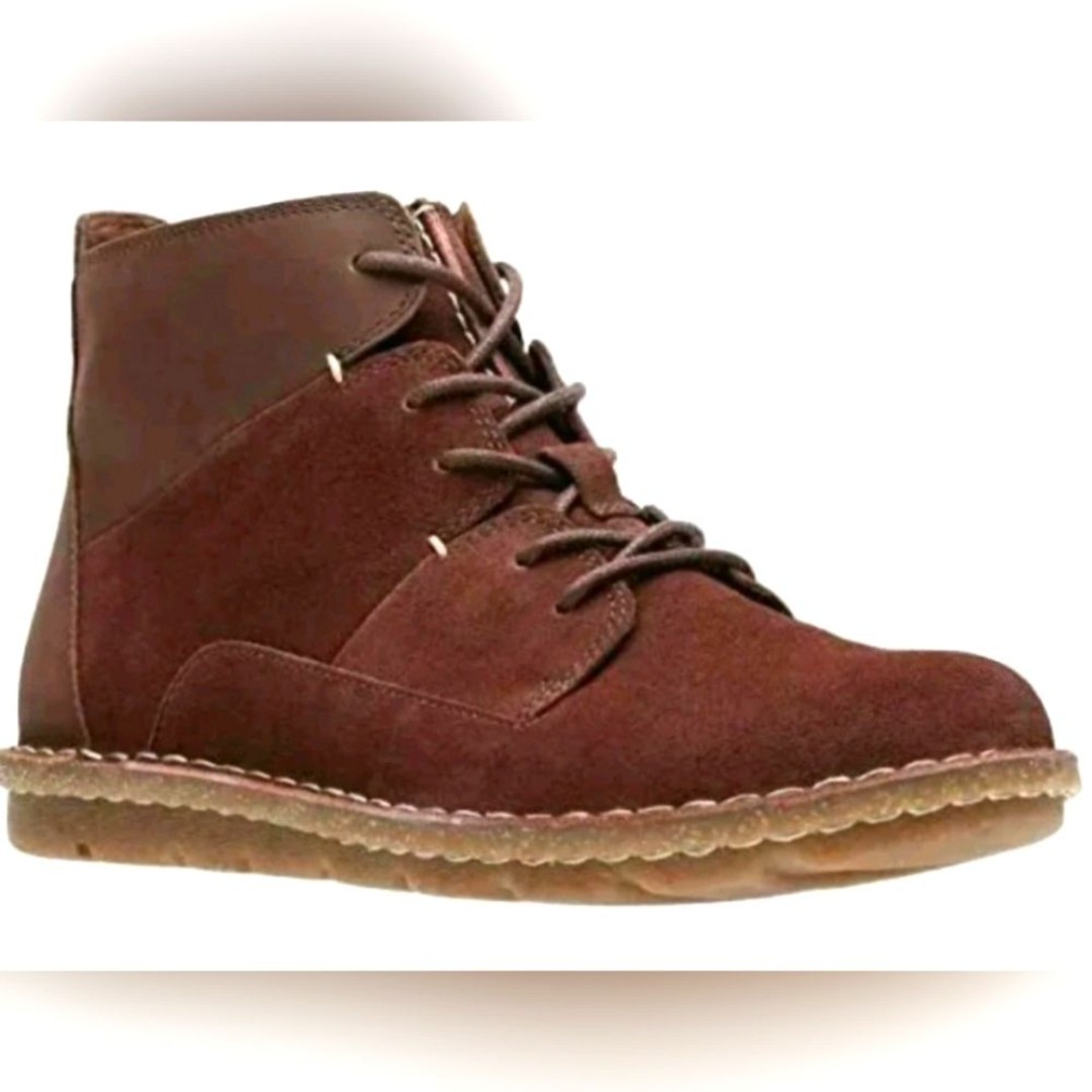 Clarks Mahogany & Brown Tamitha Suede Leather Lace-up & Zipper Boots Size 10