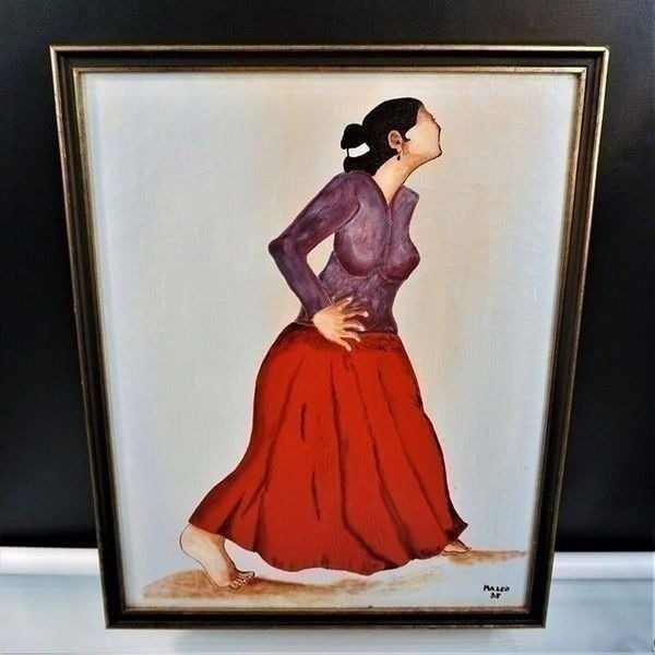 Barefoot Southwestern Women Original Painting Signed Malco '85 Gallery Framed