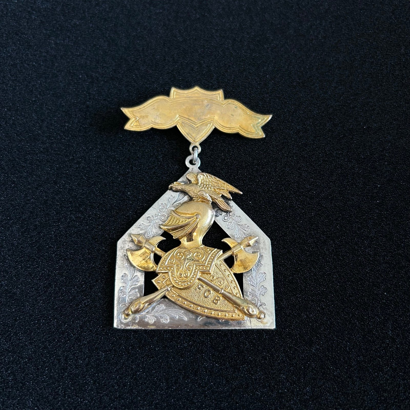 Vintage FCB Knights Of Pythias Masonic Shriners Badge Brooch Pin silver Two-tone
