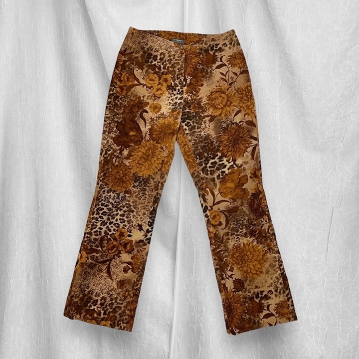 VTG Velvet Classiques Entier Pants Mid Rise Boot Cut Brown Floral Leopard Print