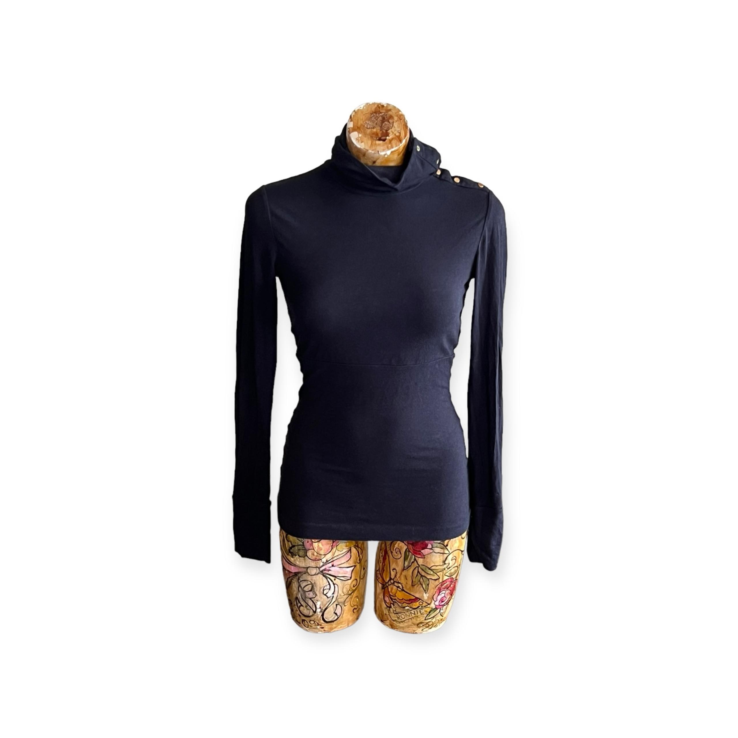 Diane Von Furstenberg turtleneck top sweater black gold button details small