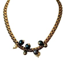 Lulu Frost Faux Pearl & Gold Box Chain Choker Necklace - Vintage Statement Glam
