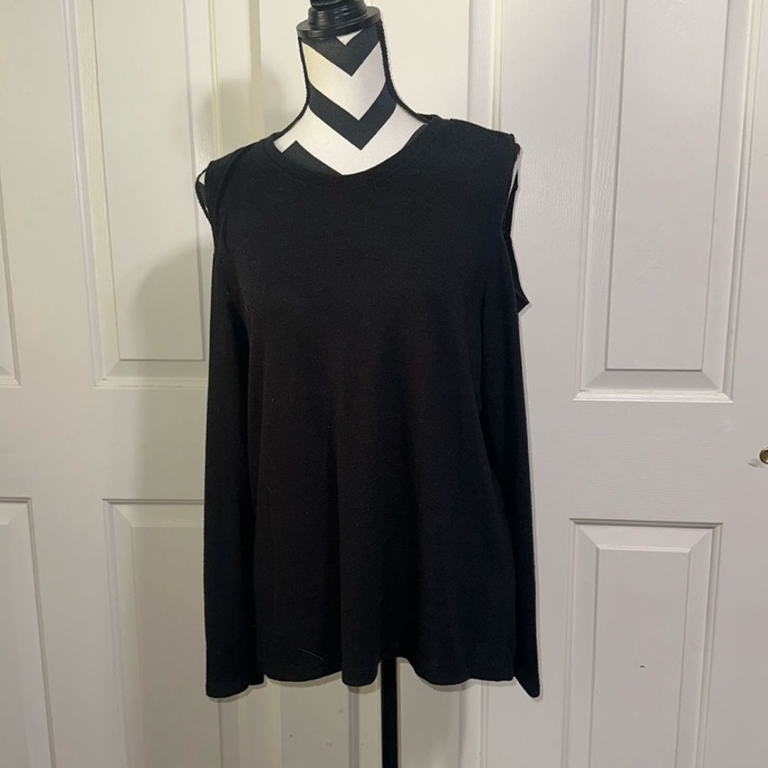 VARLEY Black Cold Shoulder Long Sleeve Top