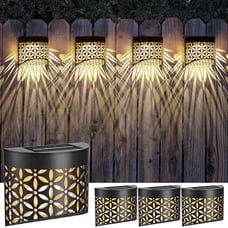 Solar Deck Lights, 4 Pack Iron Solar Fence Lights Outdoor Waterproof Garden Deco