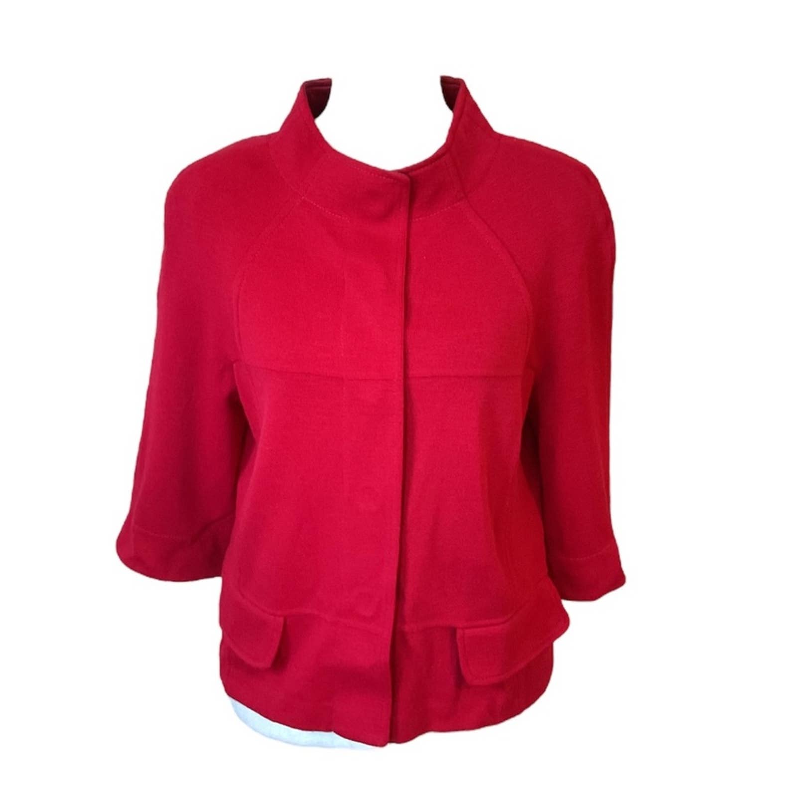 St. John Red 100% Wool Snap Button Down Jacket Blazer Size Small