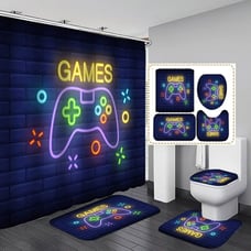 Gaming Shower Curtain Set with Rugs for Bathroom Decor