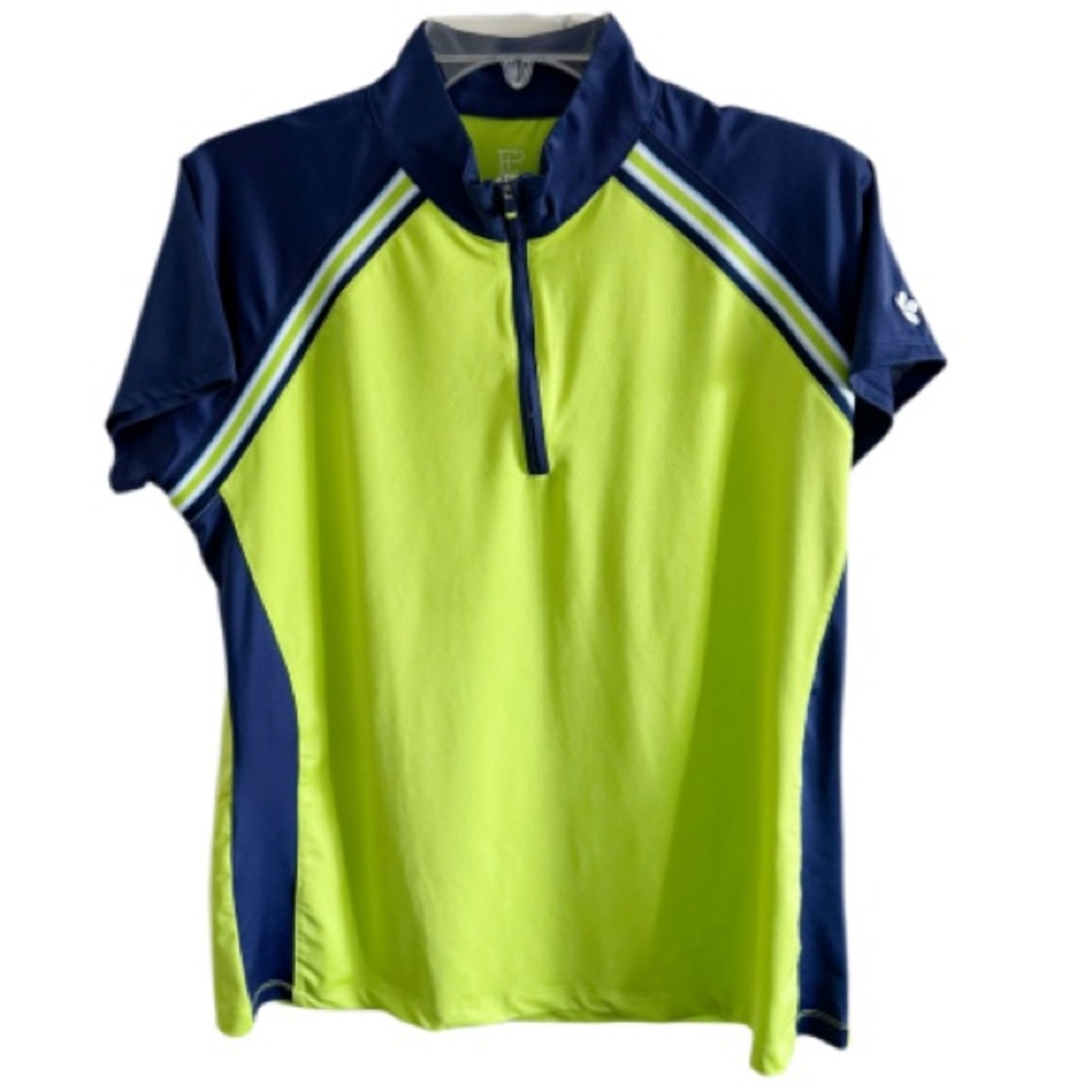 EP Pro NY Women's Blue/Lime Contrast Blocking Golf Short Sleeve Shirt XL Tennis
