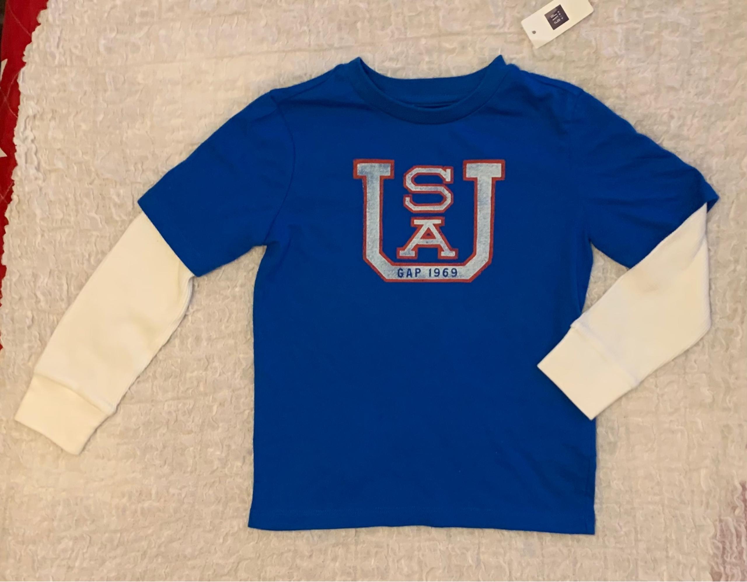 BABY GAP BOYS SIZE XS 4-5 BLUE USA TOP SHIRT NWT