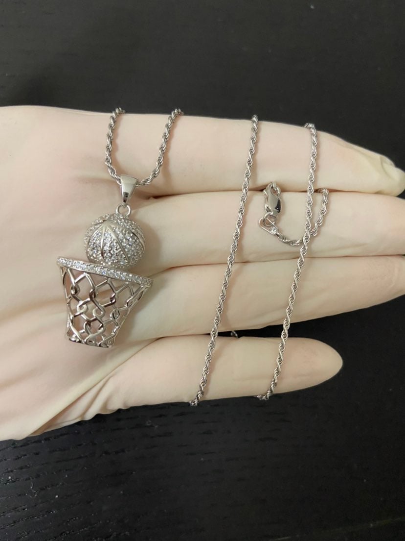 Real Solid 925 Sterling Silver Diamond hoop Necklace