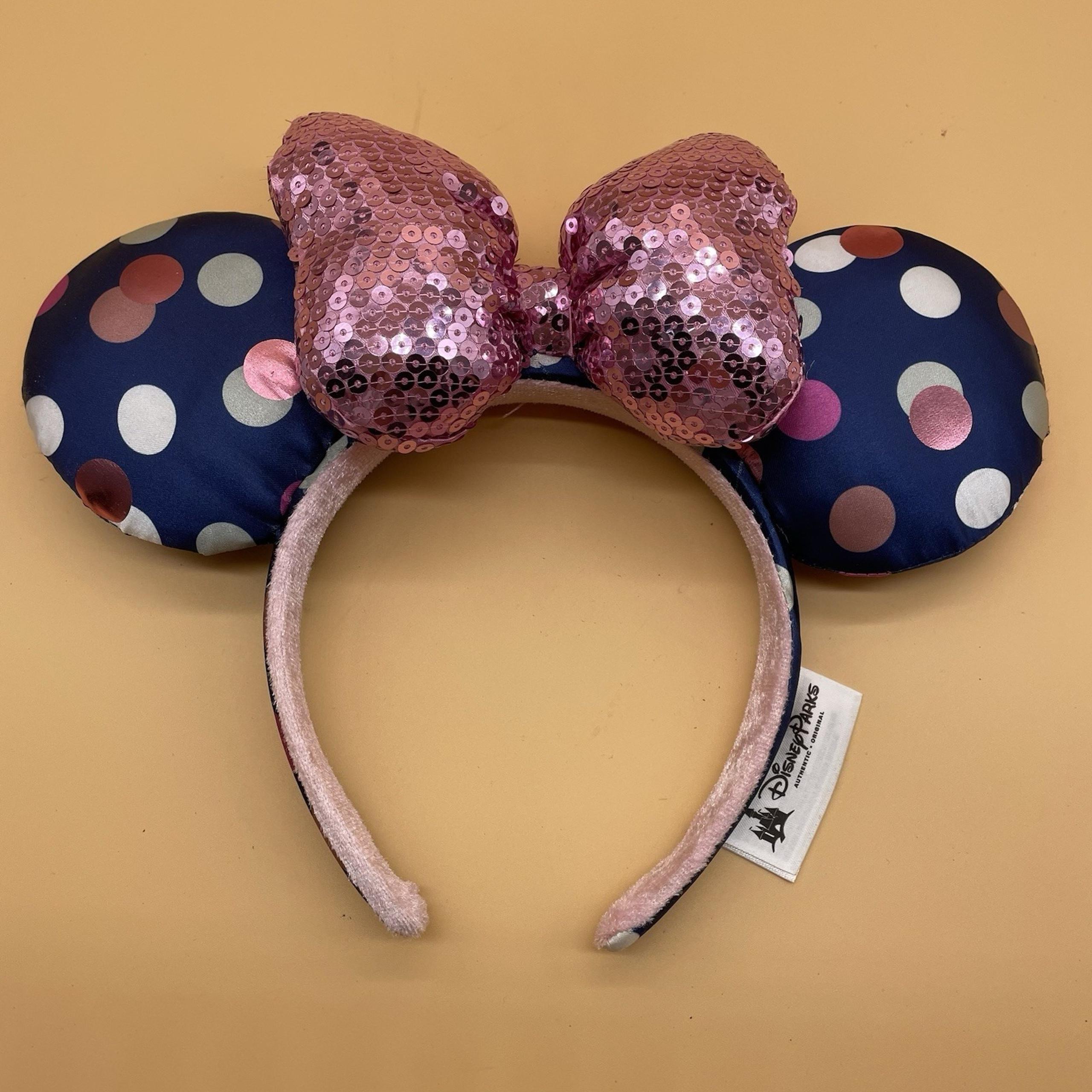 Disney Parks Minne Mouse Blue Polka Dot Mouse Ears Headband Sequined Sparkle