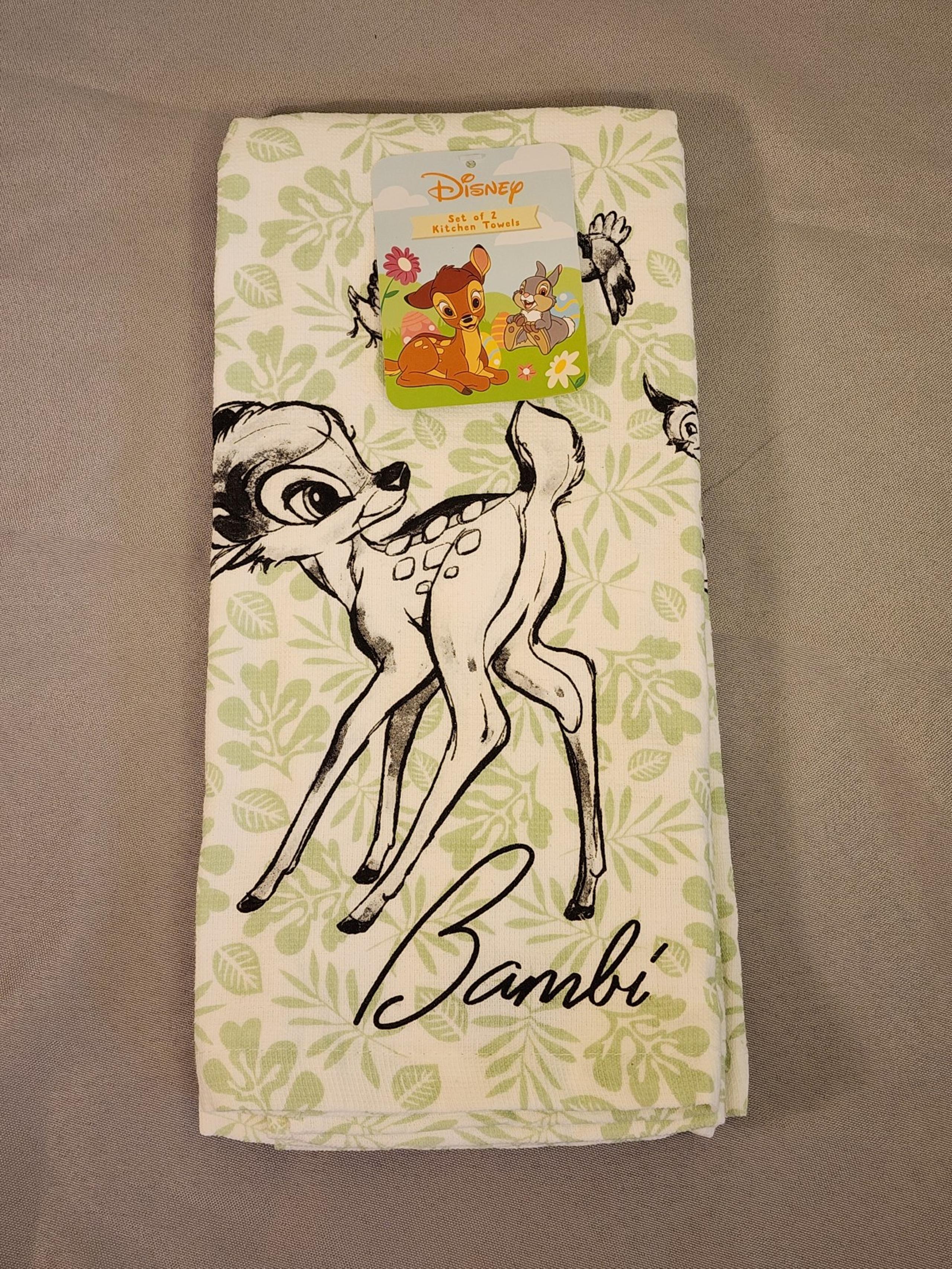 Disney Bambi Sketch Green 2 Piece Kitchen Towels NEW Home Decor