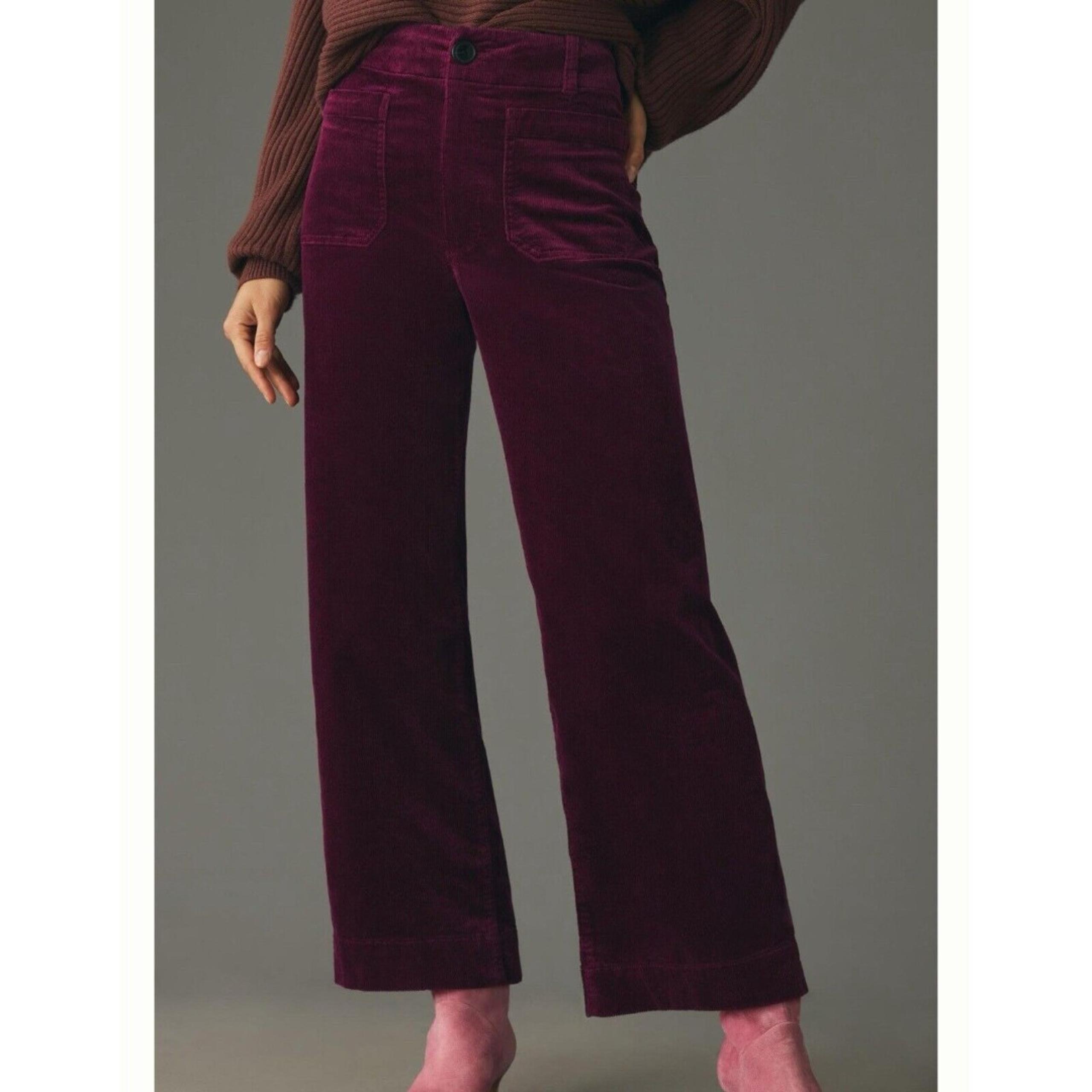 Anthropologie Maeve Colette Corduroy Cropped Wide Leg Pants Womens 23 Violet NWT