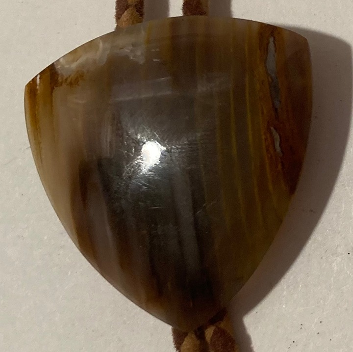 Vintage Metal Bolo Tie, Bennett, Nice Brown Striped Stone, Nice Design, Quality
