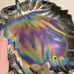Yalos Casa Murano Glass Black Iridescent Large Leaf Dish Bowl Italy Vintage