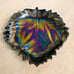 Yalos Casa Murano Glass Black Iridescent Large Leaf Dish Bowl Italy Vintage