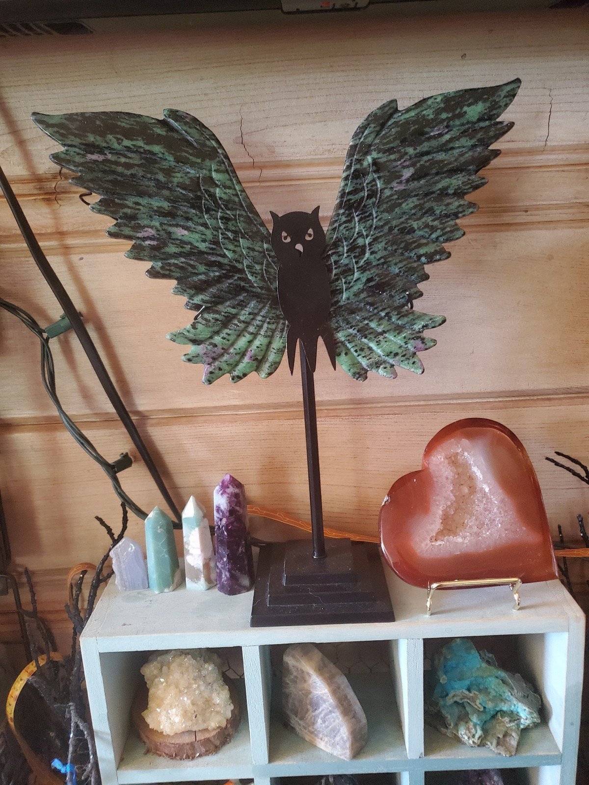 Ruby Zoisite Wings Gemstone Huge Hand Carving Owl Crystal with Free Gift Bundle