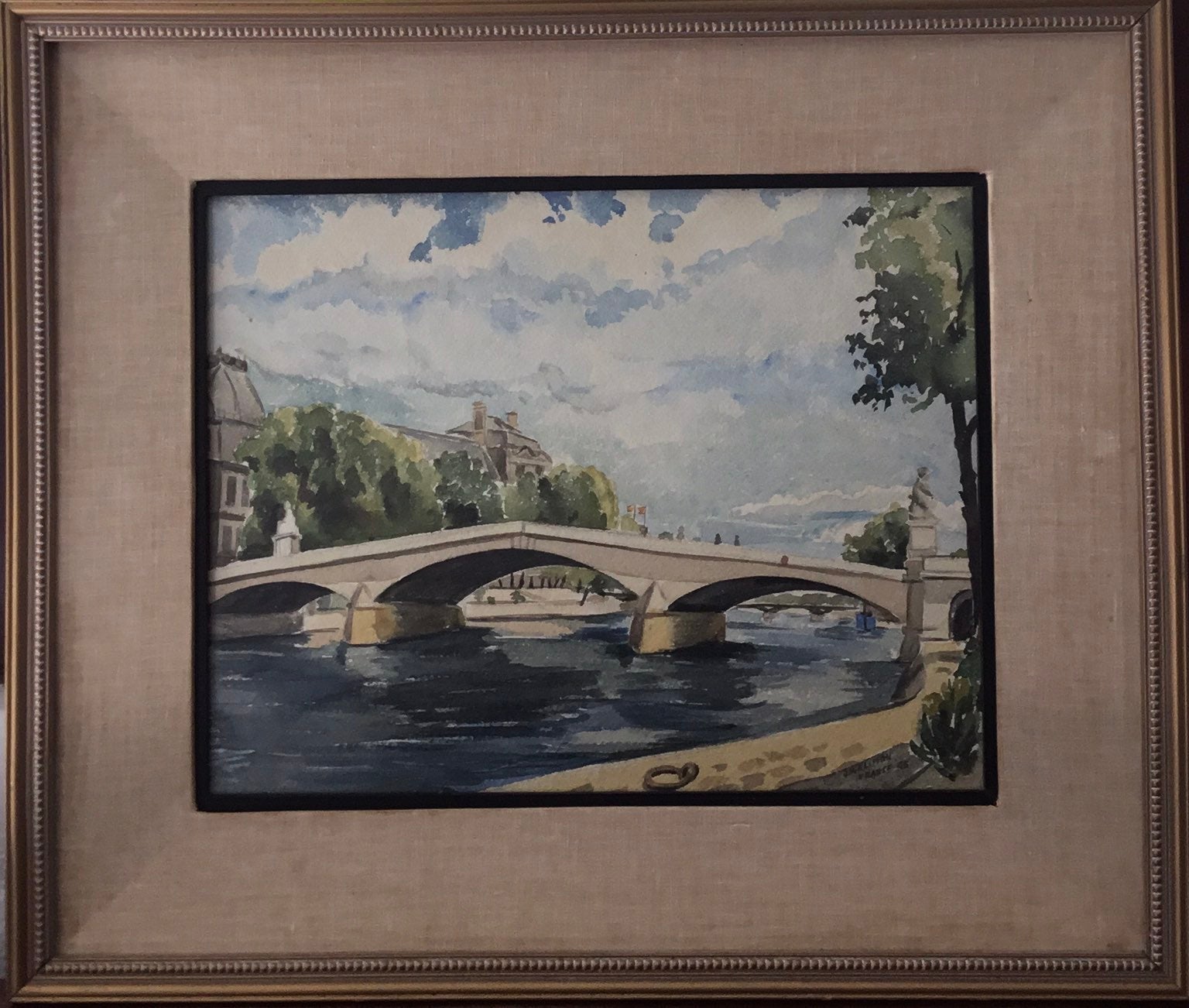 Plein Air Painting of French Water Scene, 1945