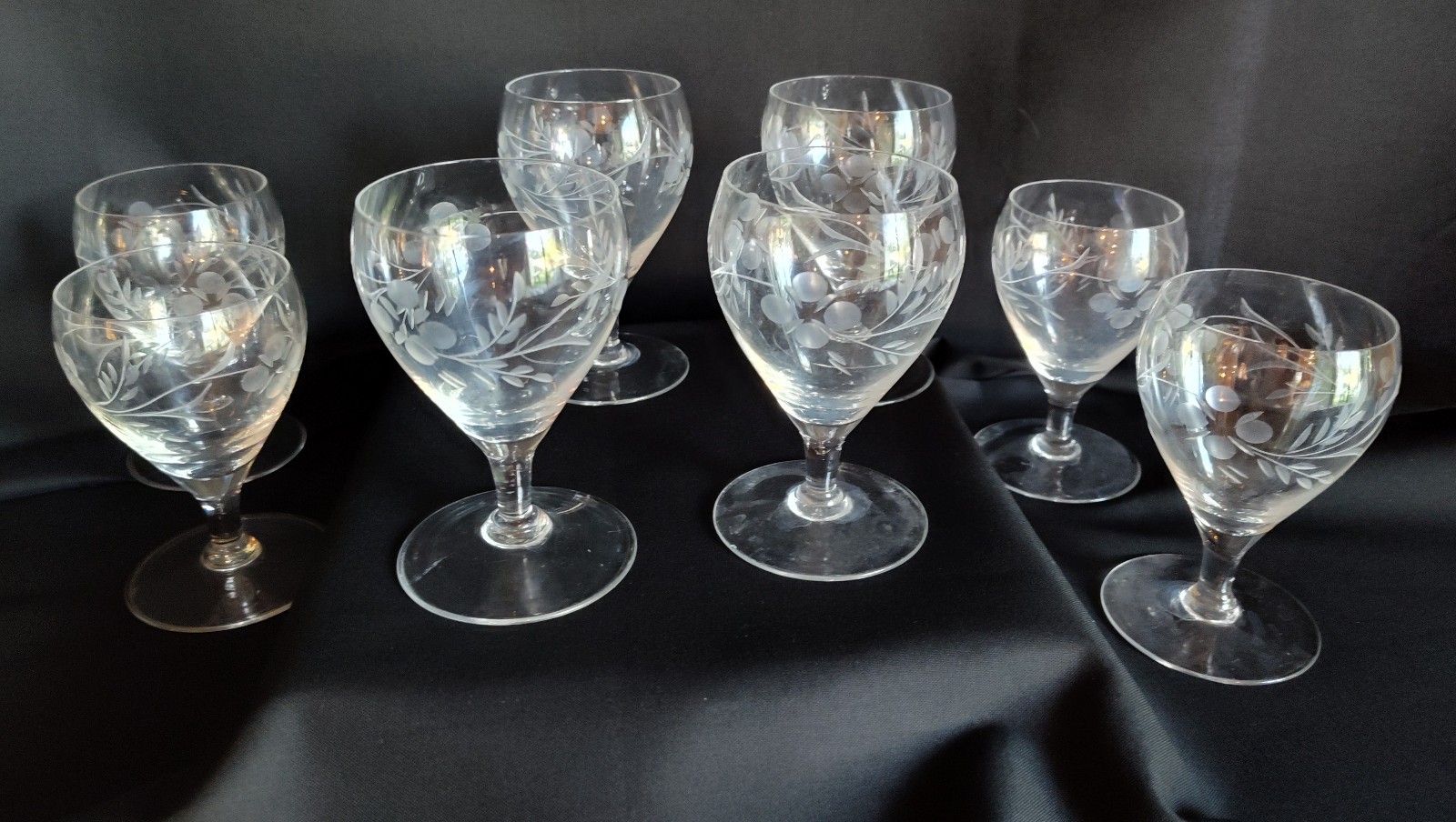 Vintage Etched Crystal Aperitif, Set of Six