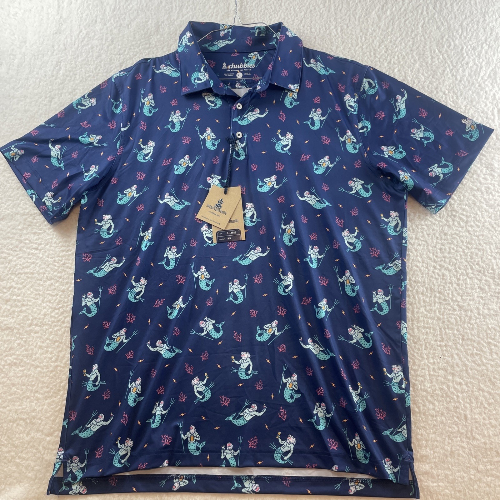 Men's Chubbies Performance Golf Polo Shirt X-Large Navy The Triton Sea