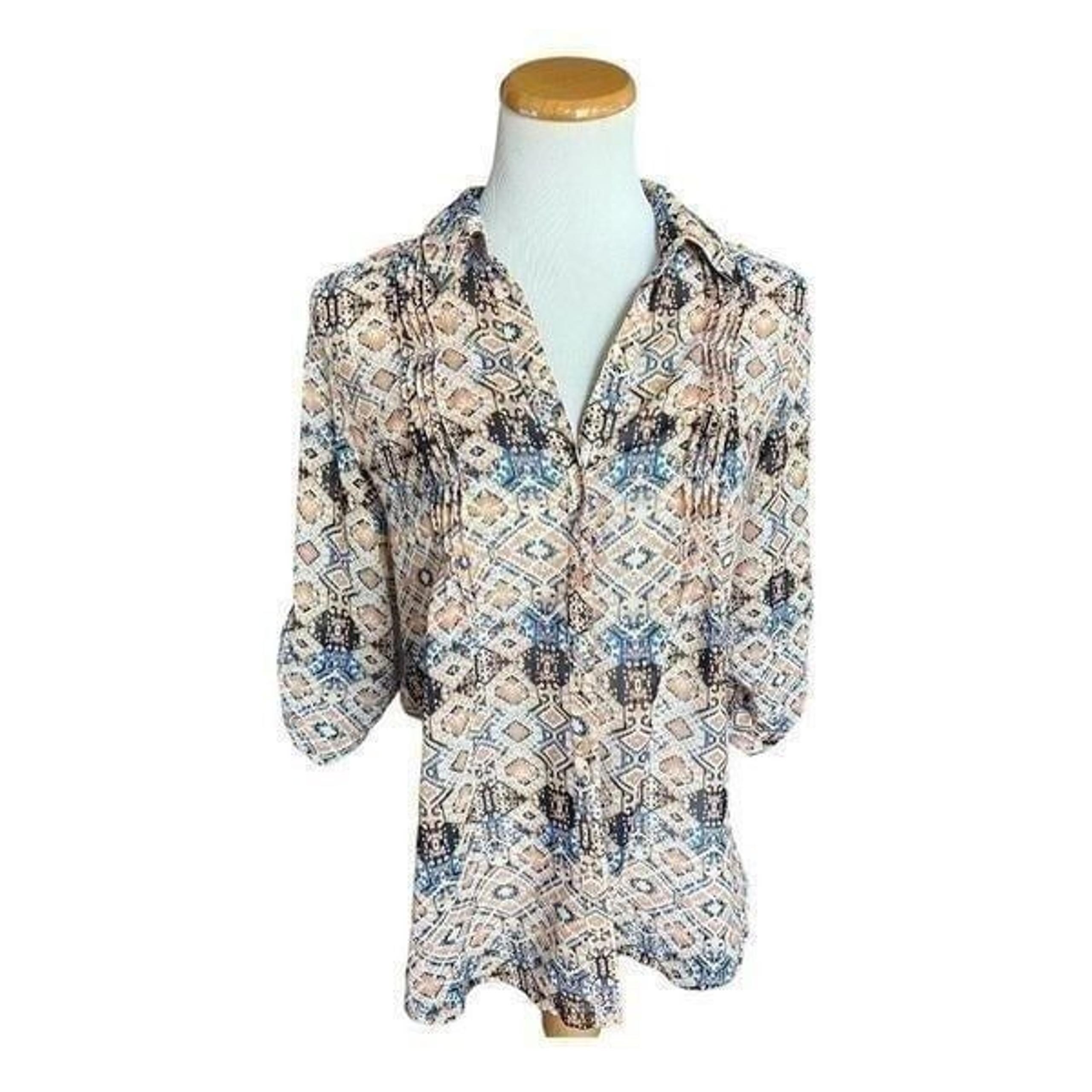Womens Vintage America Blues Radiant Diamond Print Button Down Shirt - M