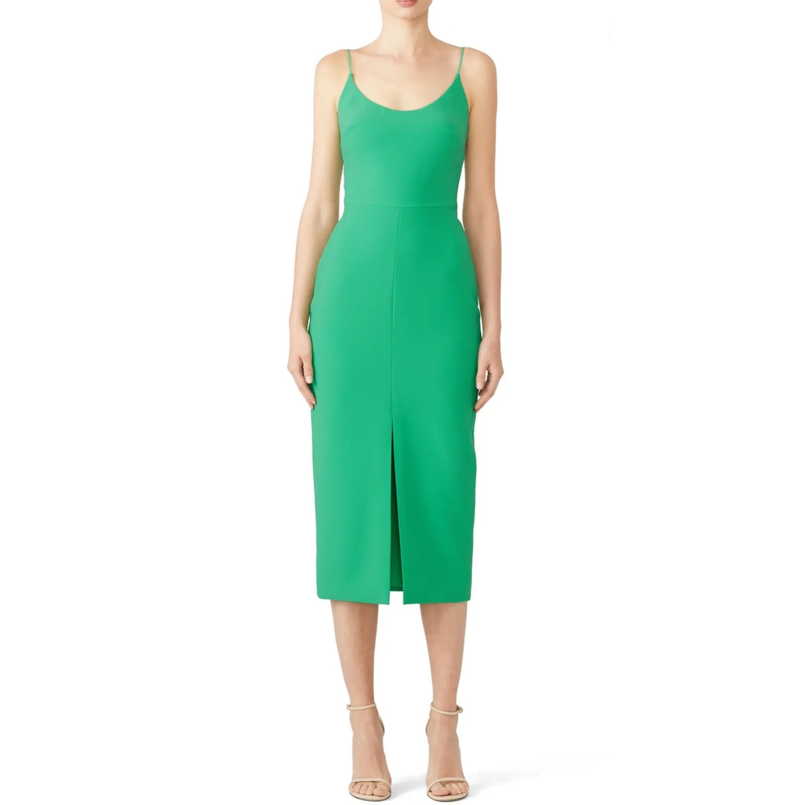 Christian Siriano grass green midi slip dress size 12 office siren