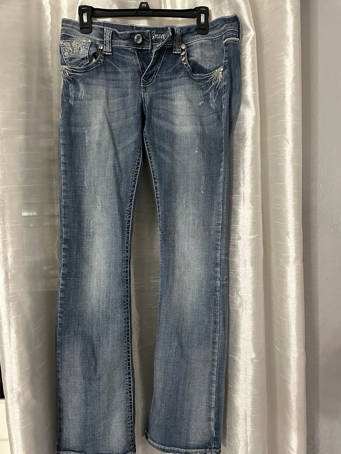 Vintage distressed Grace in LA slight flared low-rise Jeans
