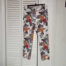 Womens Up Tummy Control Japanese Floral Print Stretch Capri Golf Pants Size 12 L
