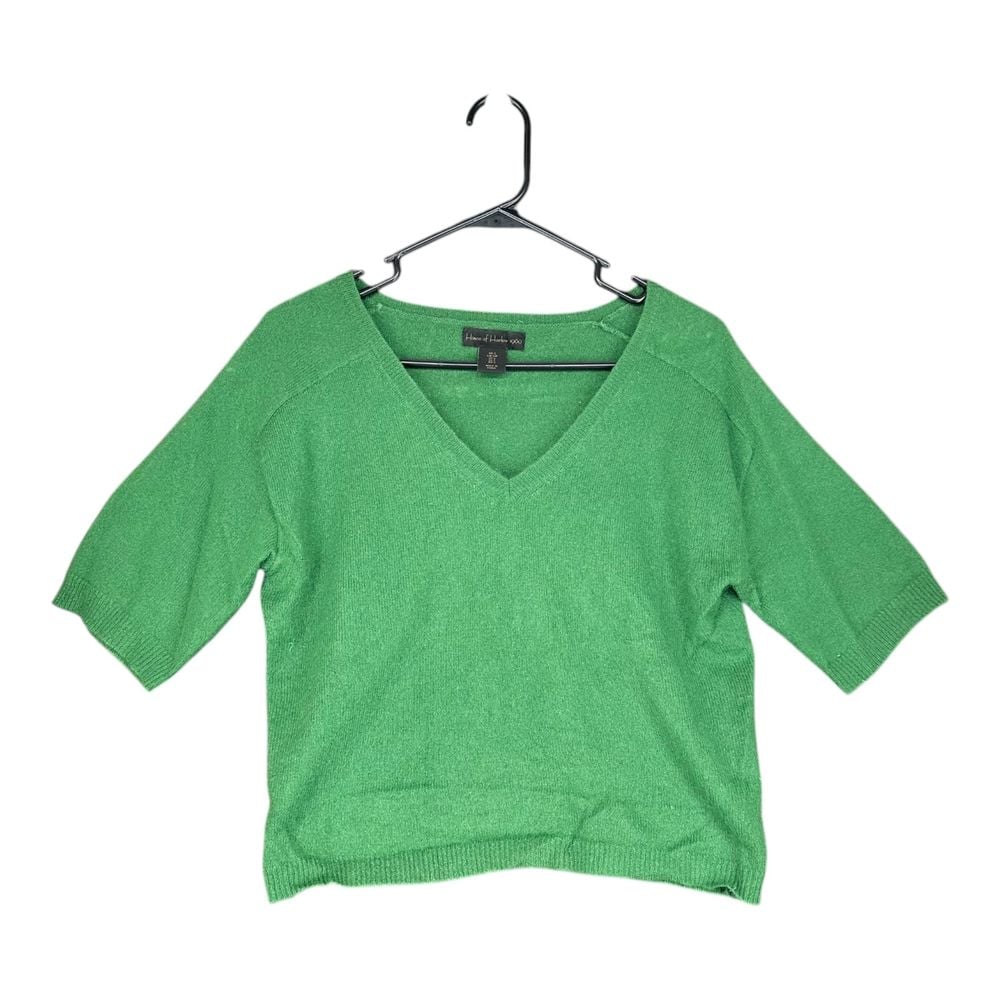 House of Harlow S Small Green 100% Cashmere V Neck Sweater Crop Boho