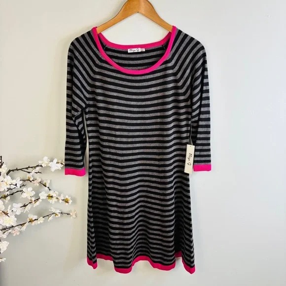 Eliza J Striped Fit and Flare Sweater Dress NWT Size L