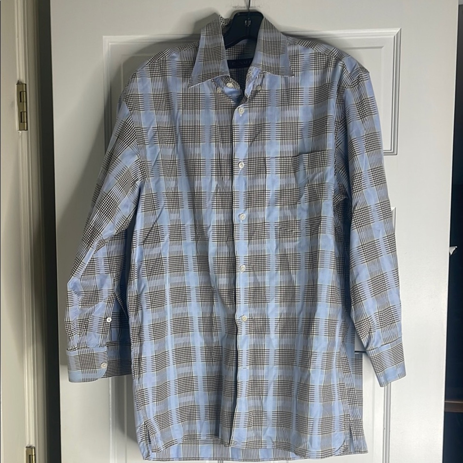 Canali Blue and Brown Casual Button Down Shirt. Medium
