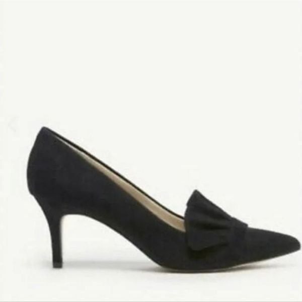 New Sole Society Womens Darbia Shoe Heel Black Suede Ruffle Pointed Toe Lea 6