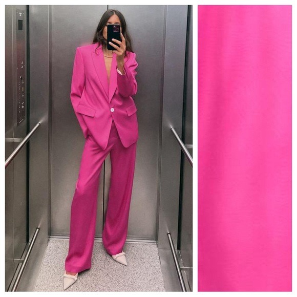 NWT. Zara Fuchsia Satin Effect Blazer. Size M.