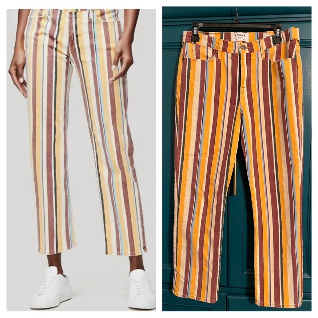 Frame Denim jeans Le High Straight Painterly Stripe In Sun-Soaked Stripes sz 29