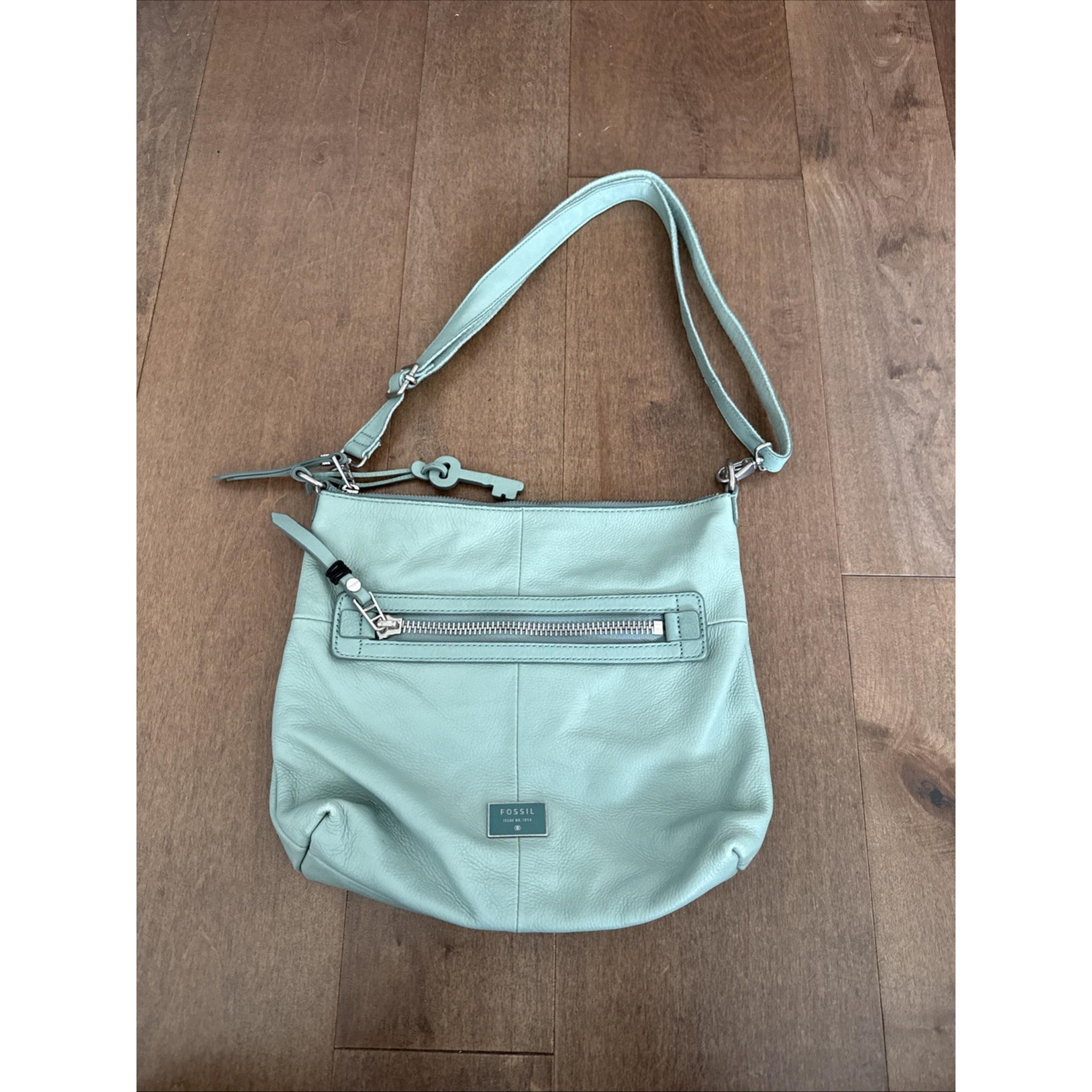 Fossil Mint Green Leather Crossbody Bag Medium Purse Boho Vintage